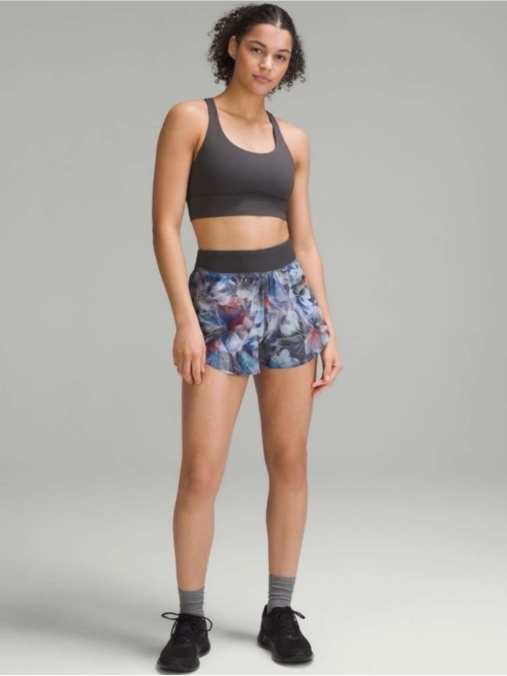 Lululemon Fast and Free High-Rise Classic Shorts-  Luminous Floral Graphite Grey